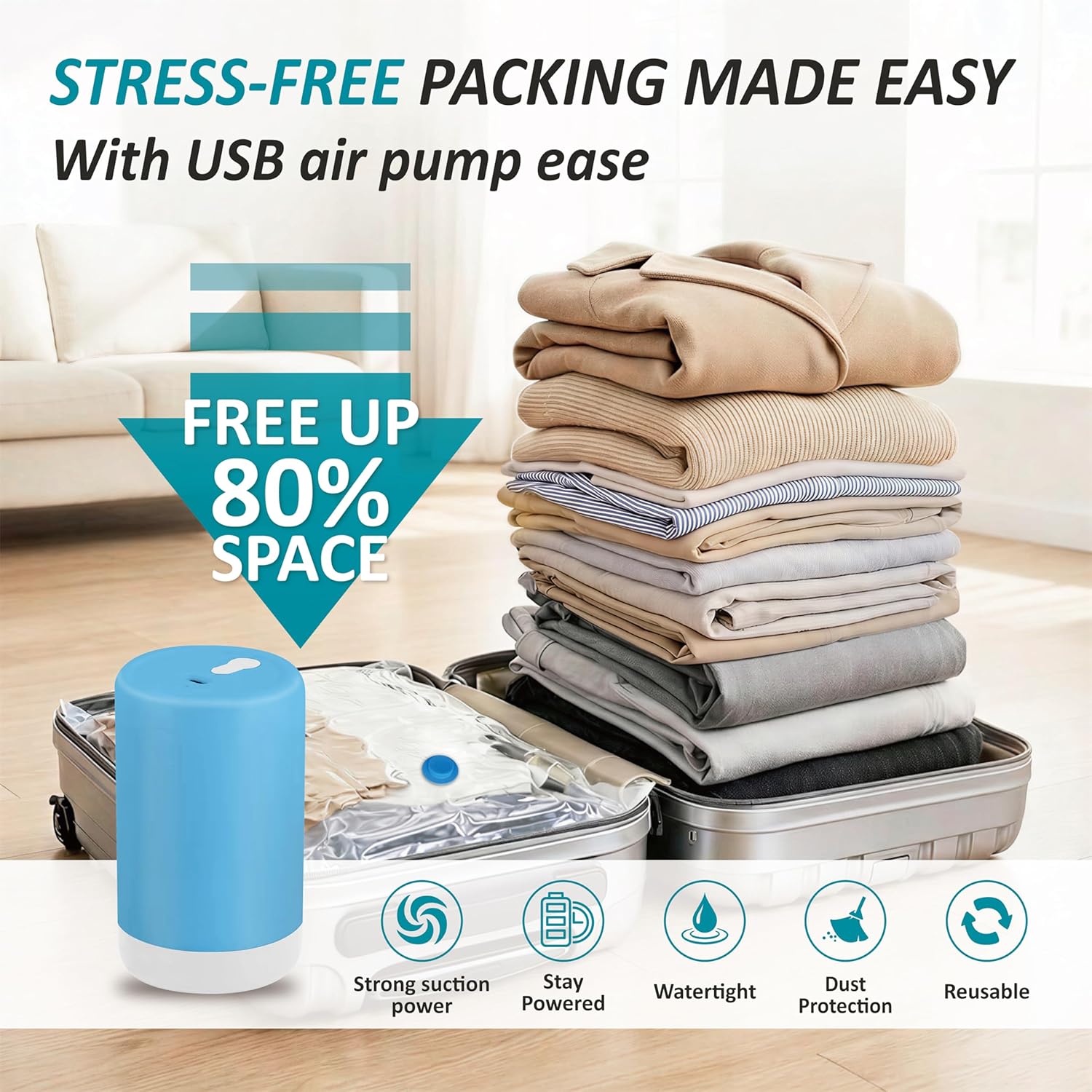 Skiennix Travel Vacuum Storage Bags - Space Saver with Rechargeable USB Pump | 26 Combo for Clothes & Bedding
