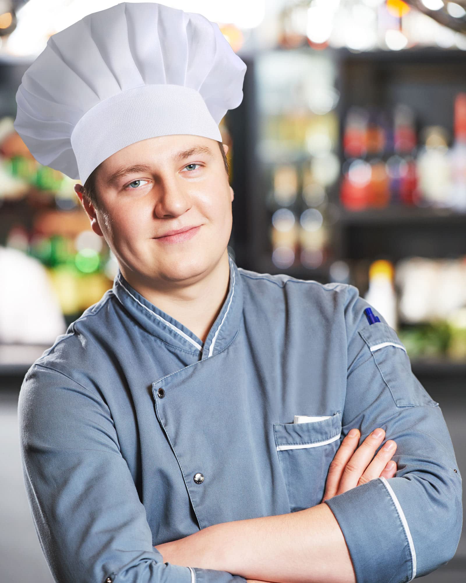 Geyoga 12 Pcs Chef Hat Adult Adjustable Elastic Tall Baker Hat for Cooking Kitchen Cap Uniform for Men Women Christmas(White)