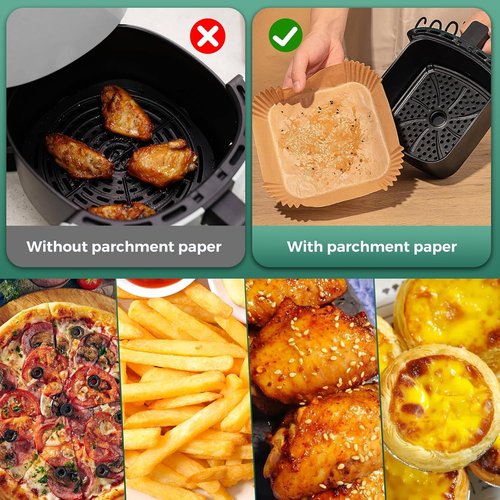 Air Fryer Paper Liners - 50 PCS Disposable Non-Stick Baking Liners | 8" Square for 5-8 QT Air Fryers