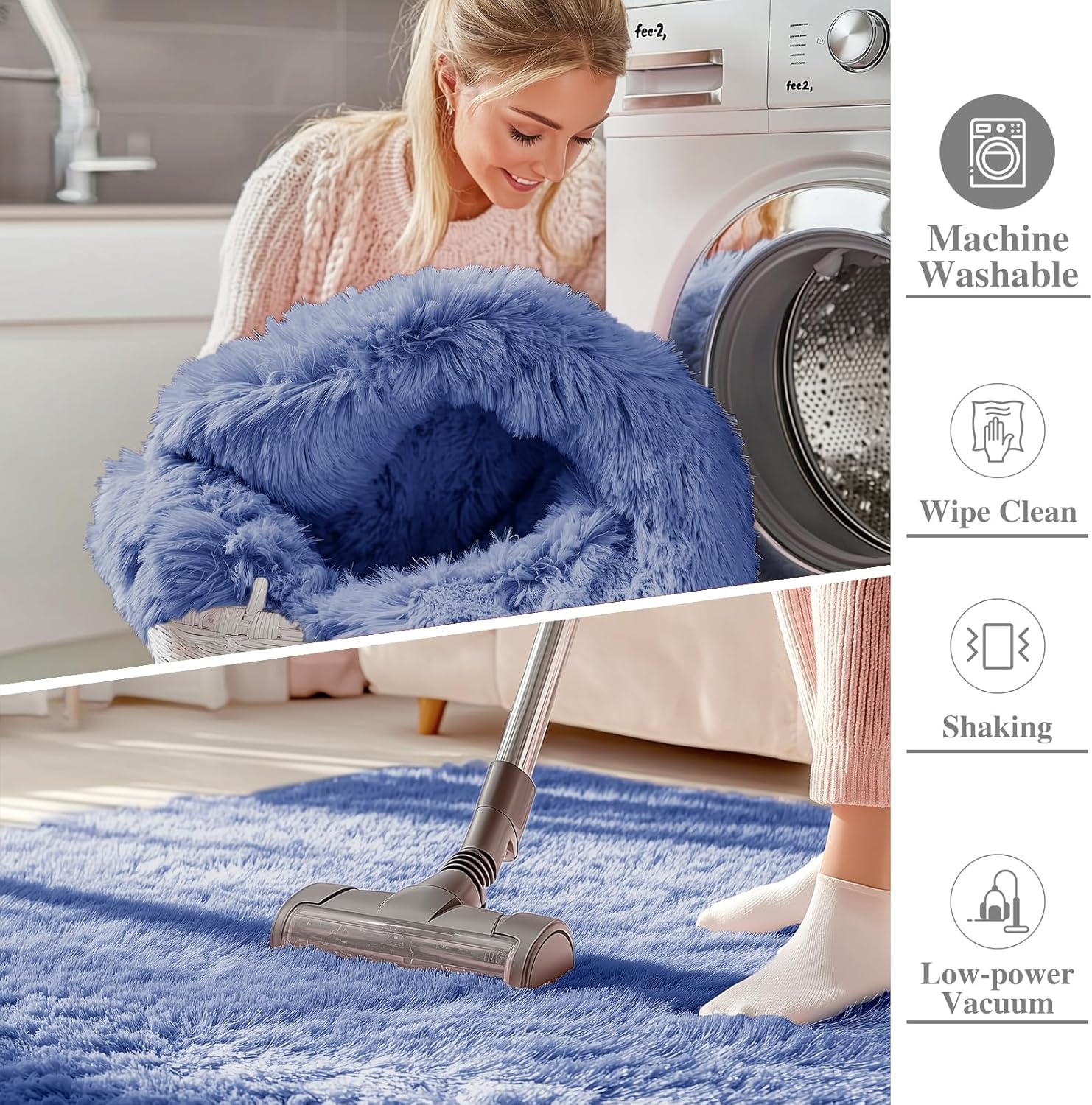 OLANLY Runner Rugs - Soft Fluffy Machine Washable Shaggy Carpet for Hallway & Bedroom | Denim Blue 2x6 ft