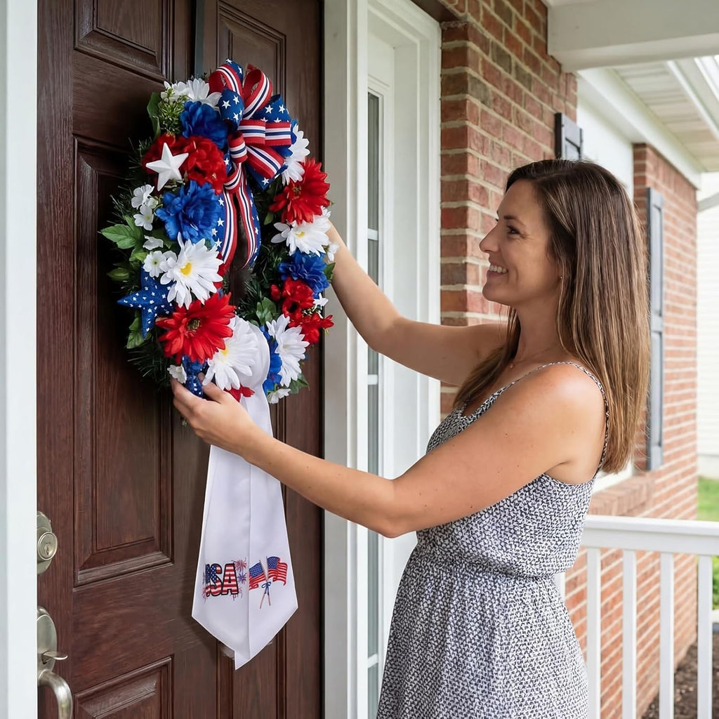 Skiennix Wreath Sash - Satin Blank Sash for Front Door Decor | Monogram & Embroidery, White