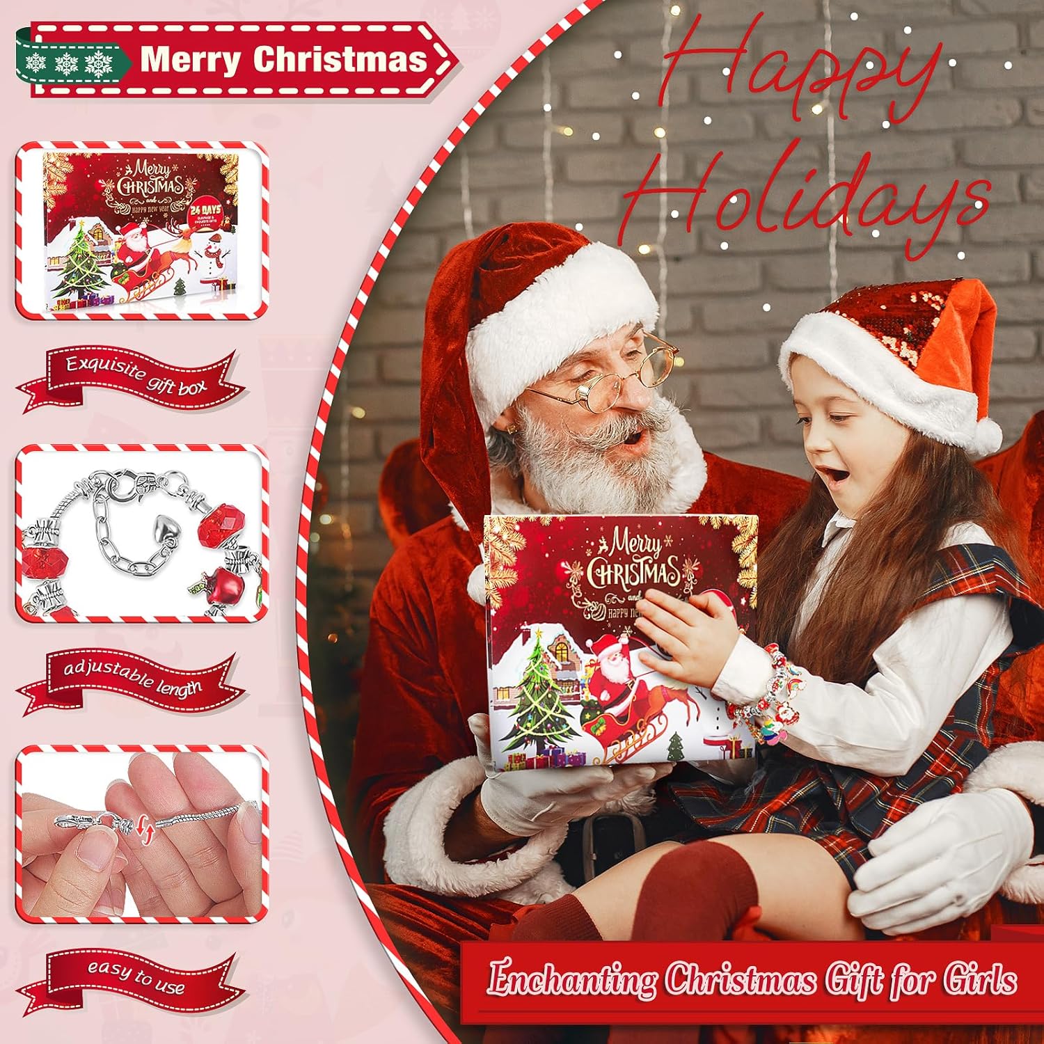 SIXNIE Christmas Advent Calendar - 24-Day Countdown with 2 DIY Charm Bracelets for Girls & Teens