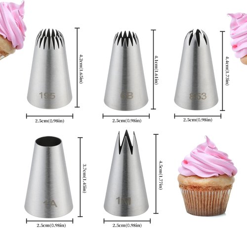 COKUMA Large Piping Tips Set - Stainless Steel Cake Decorating Tips for Frosting & Icing | 5PCS