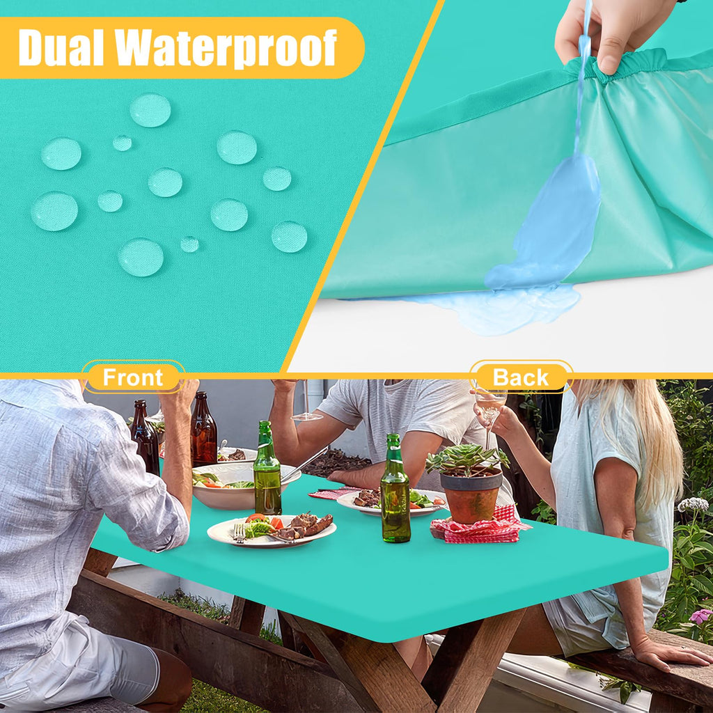 Spotjoy Rectangle Table Cloth, Waterproof Elastic Fitted Tablecloth for 4 Foot Folding Tables, Washable Polyester Tablecloths for Picnic, Camping, Outdoor (Green, 24"x48")