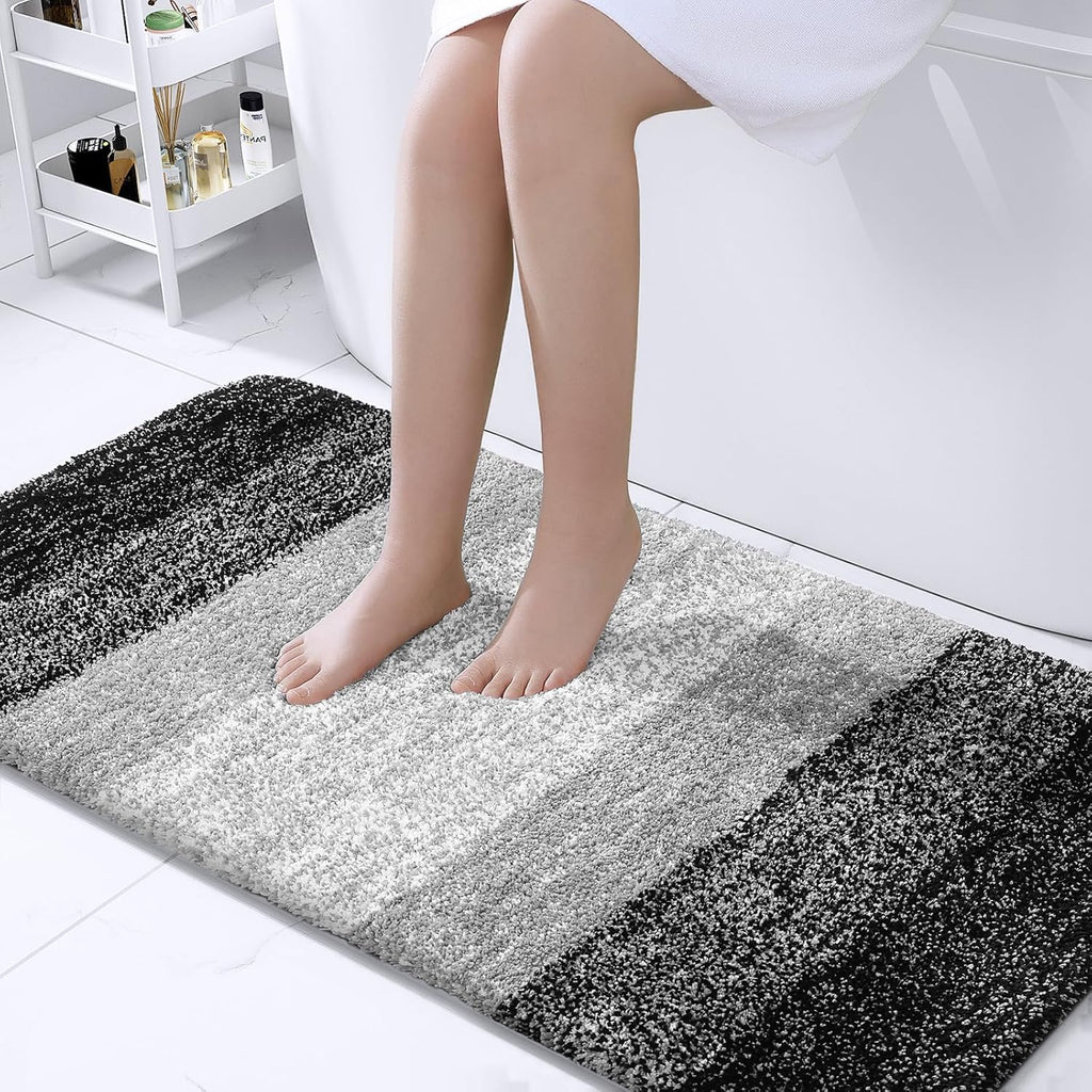OLANLY Bathroom Rug Mat - Extra Soft & Absorbent Microfiber | Non-Slip Plush Shaggy 44x24" - Black