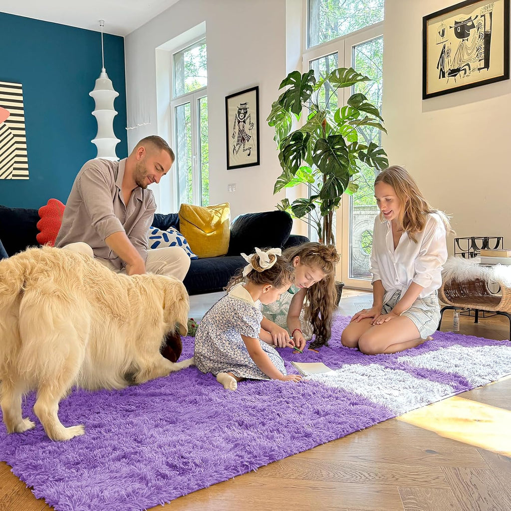 OLANLY Machine Washable Runner Rugs - Soft Fluffy Shaggy Indoor Carpet for Bedroom & Hallway | Purple