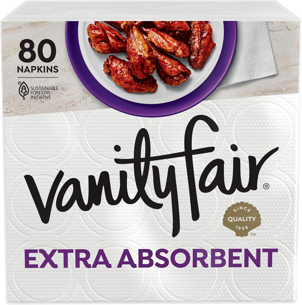 Vanity Fair Extra Absorbent Paper Napkins - Soft & Strong Disposable Napkins | 80 Count for Everyday Use