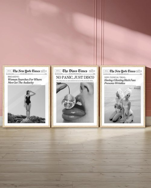 iHery Natural Oak Wood Framed Newspaper Wall Art - Trendy Retro Magazine Canvas, 12x16in | Funny Bathroom Decor