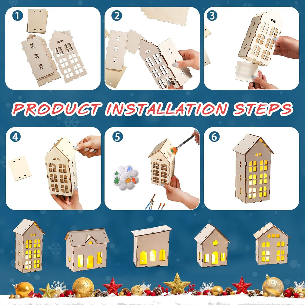 Regine Switzerland Christmas Village Set - 12 Unassembled Houses with LED Candle Lights | Festive Decorations