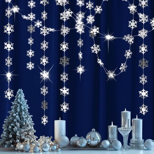 Cheerland Silver Snowflakes Garland - Winter Wonderland Decorations for Holiday Events & Parties