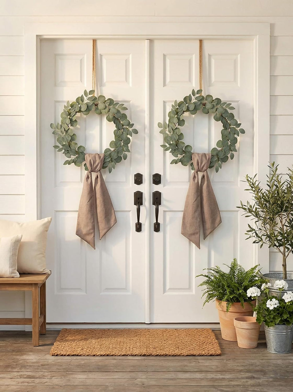 YKW Brown Wreath Sash - 55"x5" Linen Look Blank Ribbon for DIY Embroidery | Rustic Holiday Decor