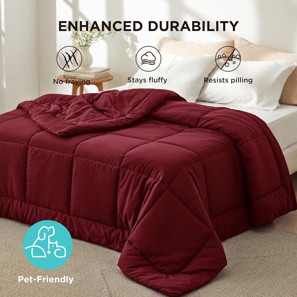 Bedsure Comforter Duvet Insert - All-Season Quilted Full Size Bedding Blanket, GentleSoft Down Alternative, 86 x 82 Inches, Red