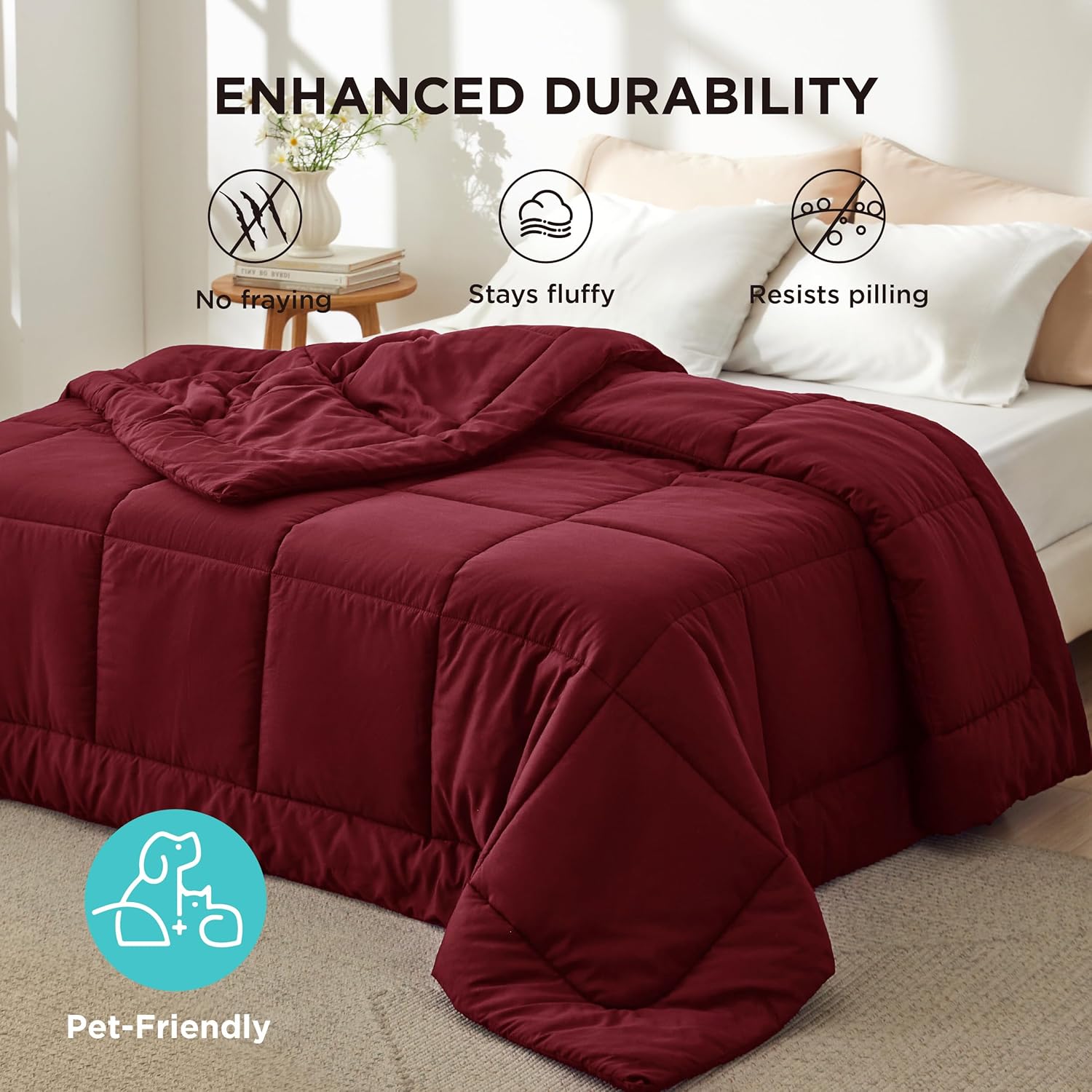 Bedsure Comforter Duvet Insert - All-Season Quilted Full Size Bedding Blanket, GentleSoft Down Alternative, 86 x 82 Inches, Red