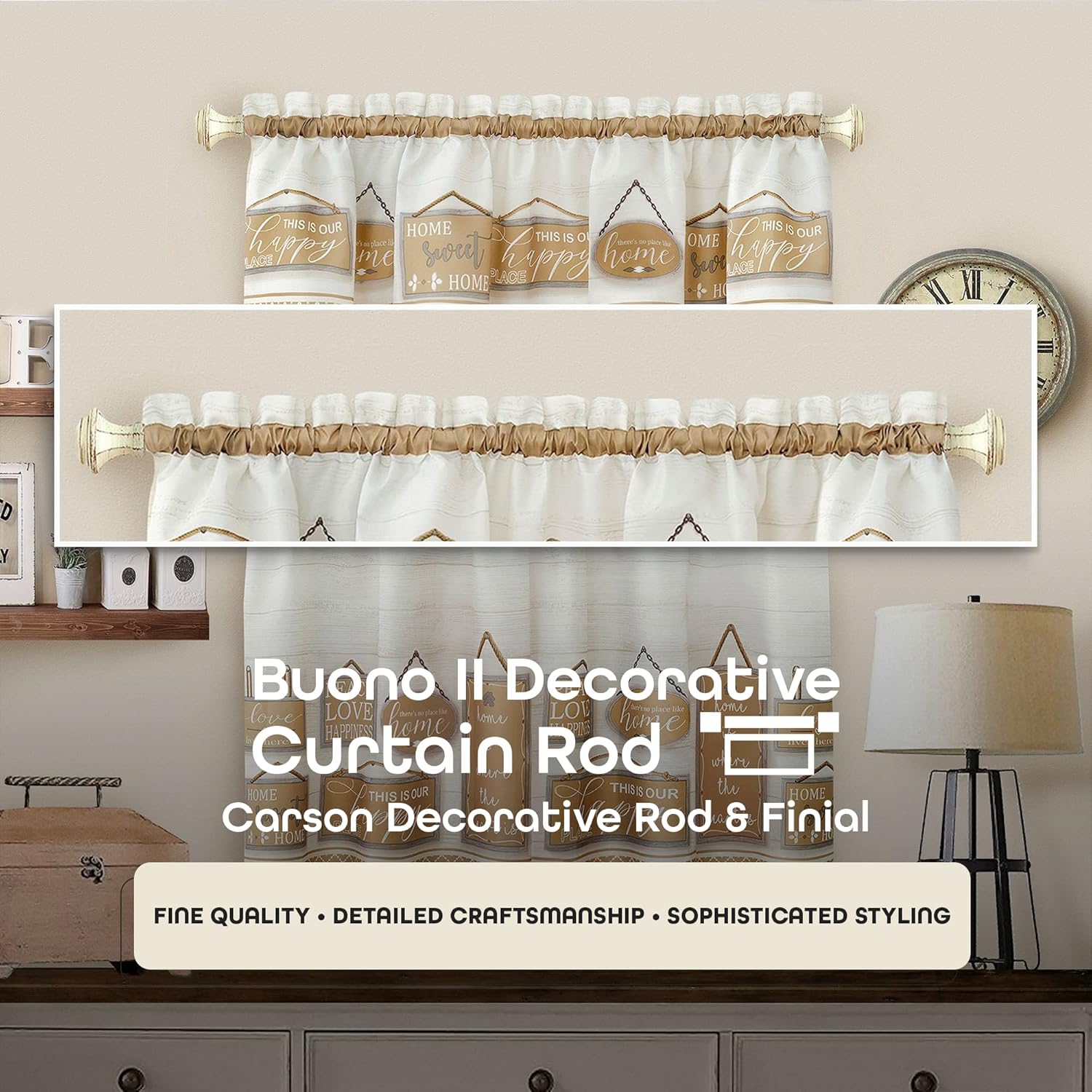 Achim Home Decor Buono II Decorative Window Curtain Rods - Lightweight, Easy To Install, 48-86 Inches