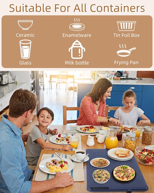 Silicone Electric Warming Mat for Food 3-Temperature,Food Warmer for Buffet Parties, Restaurants & Dinner, Easy-to-Clean Heating Tray to Keep Meals Warm 15.7”x23.6”(surfing&blue)