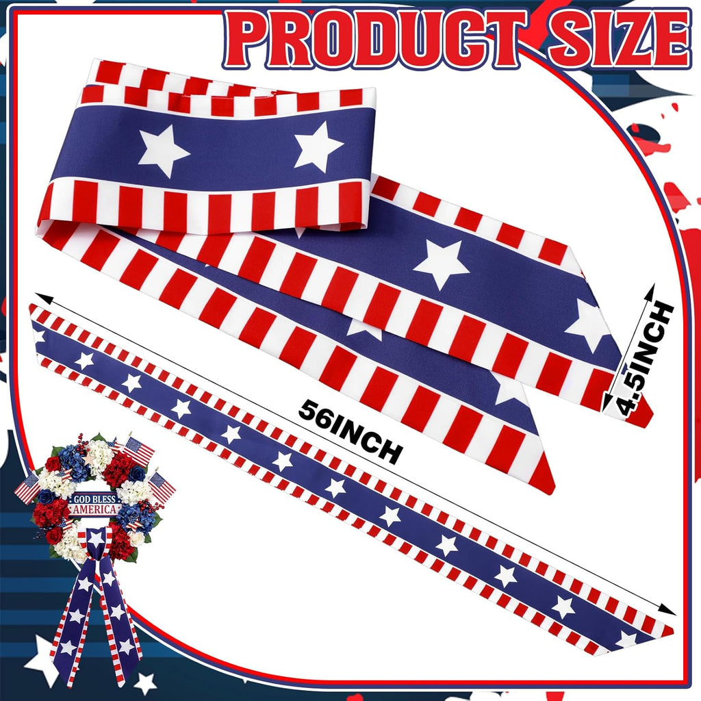 XunYee Patriotic Wreath Sashes - 6 Pcs Embroidered Decor for 4th of July & Memorial Day | Front Door Garland