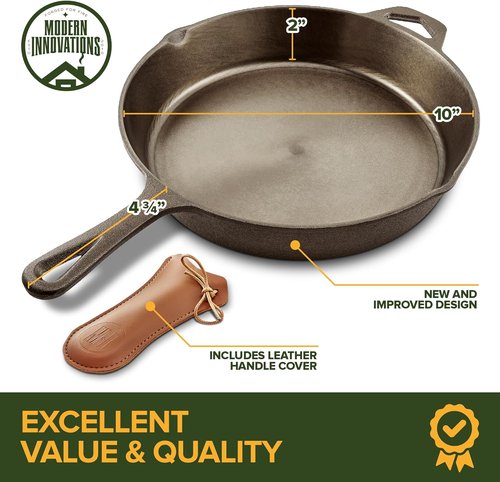 Modern Innovations 10-Inch Cast Iron Skillet - Pre-Seasoned, Heavy-Duty Non-Stick Frying Pan for Campfires & Stoves