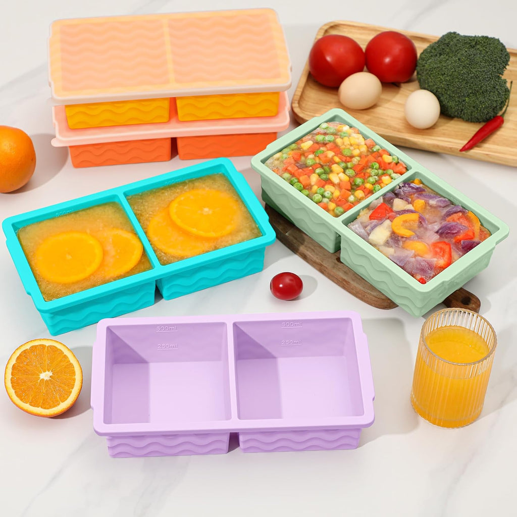 Skiennix Silicone Freezer Trays - 2-Pack Large & Small Soup Container Molds | Oven & Dishwasher Safe
