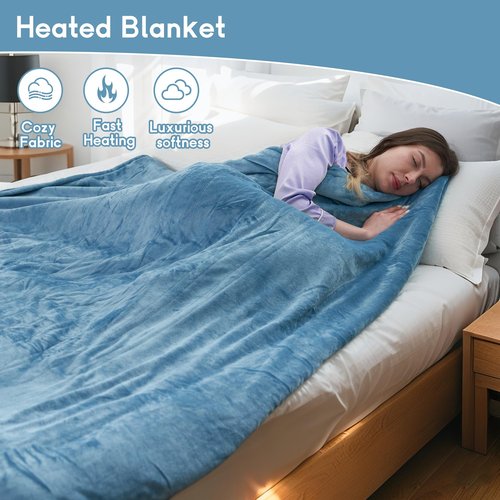 Minervada Electric Heated Blanket Throw 50''x60'', Lightweight Soft Warm Flannel Electric Blanket, 3 Hour Auto Shut Off, 5 Heating Levels, Machine Washable - Grey&White