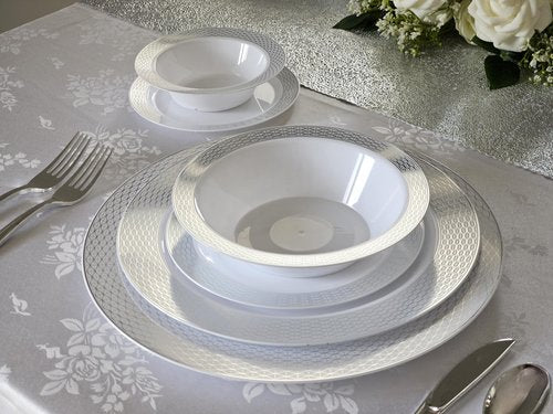 " OCCASIONS " 40 Pieces Chargers pack Wedding Party 12'' Disposable Plastic Charger Plates/Chargers (Diamond White & Silver)