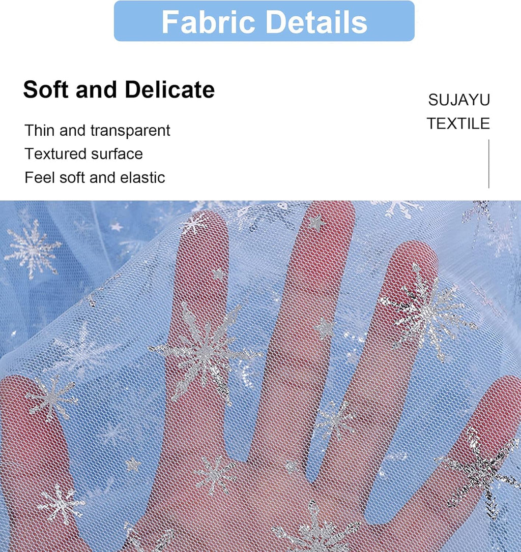 SUJAYU Snowflake Organza Fabric - Sheer Silver Foil Tablecloth & Christmas Tree Skirt (59" x 118", Blue)