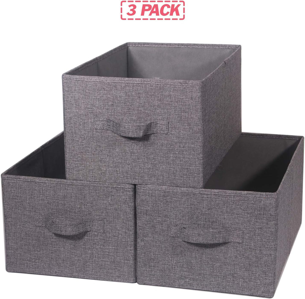 TENABORT Closet Organizer Bins - Set of 3 Fabric Storage Baskets with Handles for Home & Office