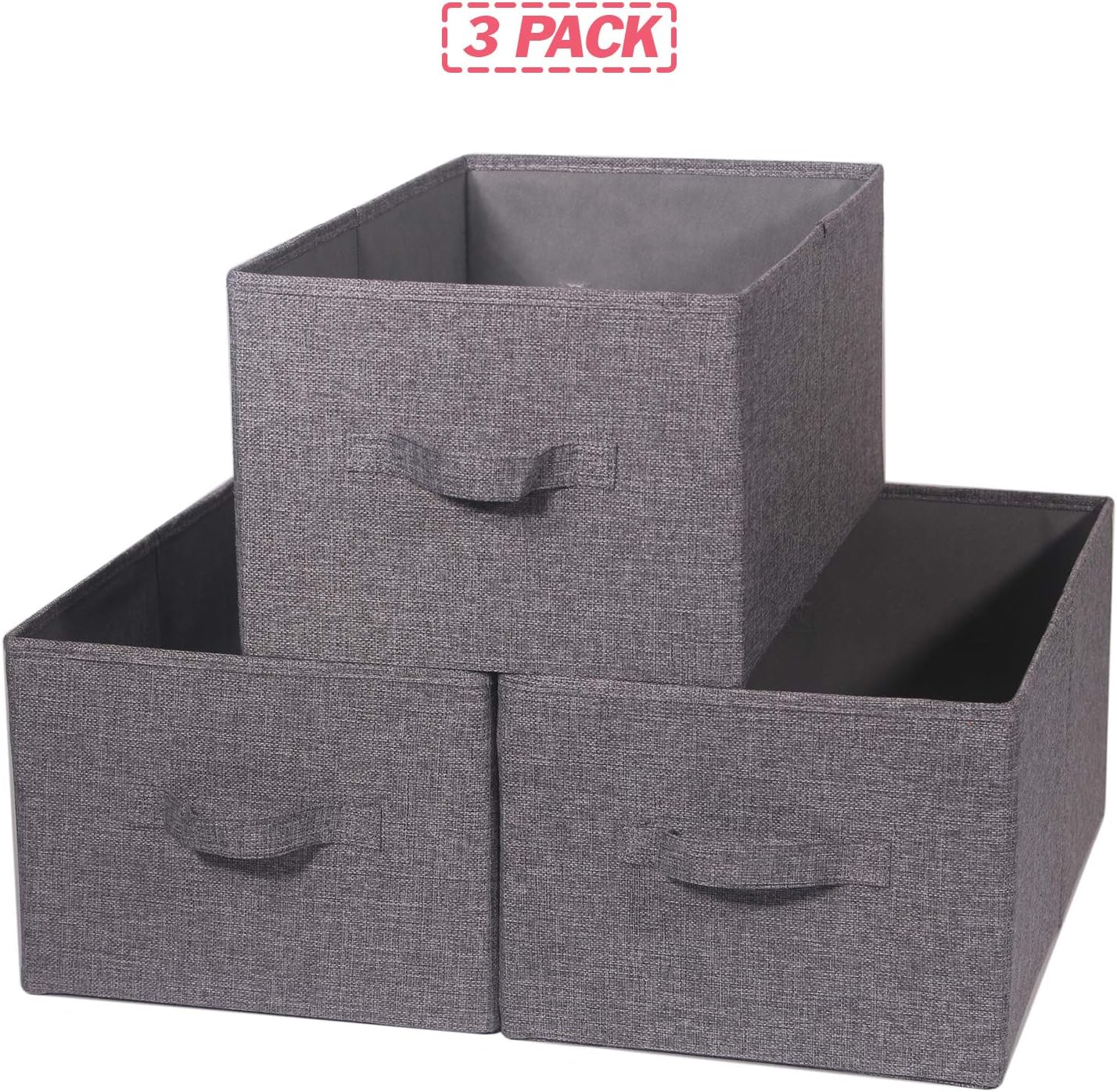 TENABORT Closet Organizer Bins - Set of 3 Fabric Storage Baskets with Handles for Home & Office
