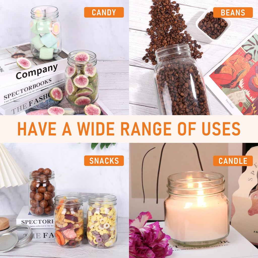 EkkoVla 15 Pack 16 oz Mason Jars with Lids and Bands, Regular Mouth Glass Canning Jars with Airtight Caps for Honey, Jam, Wedding Favors, DIY Project