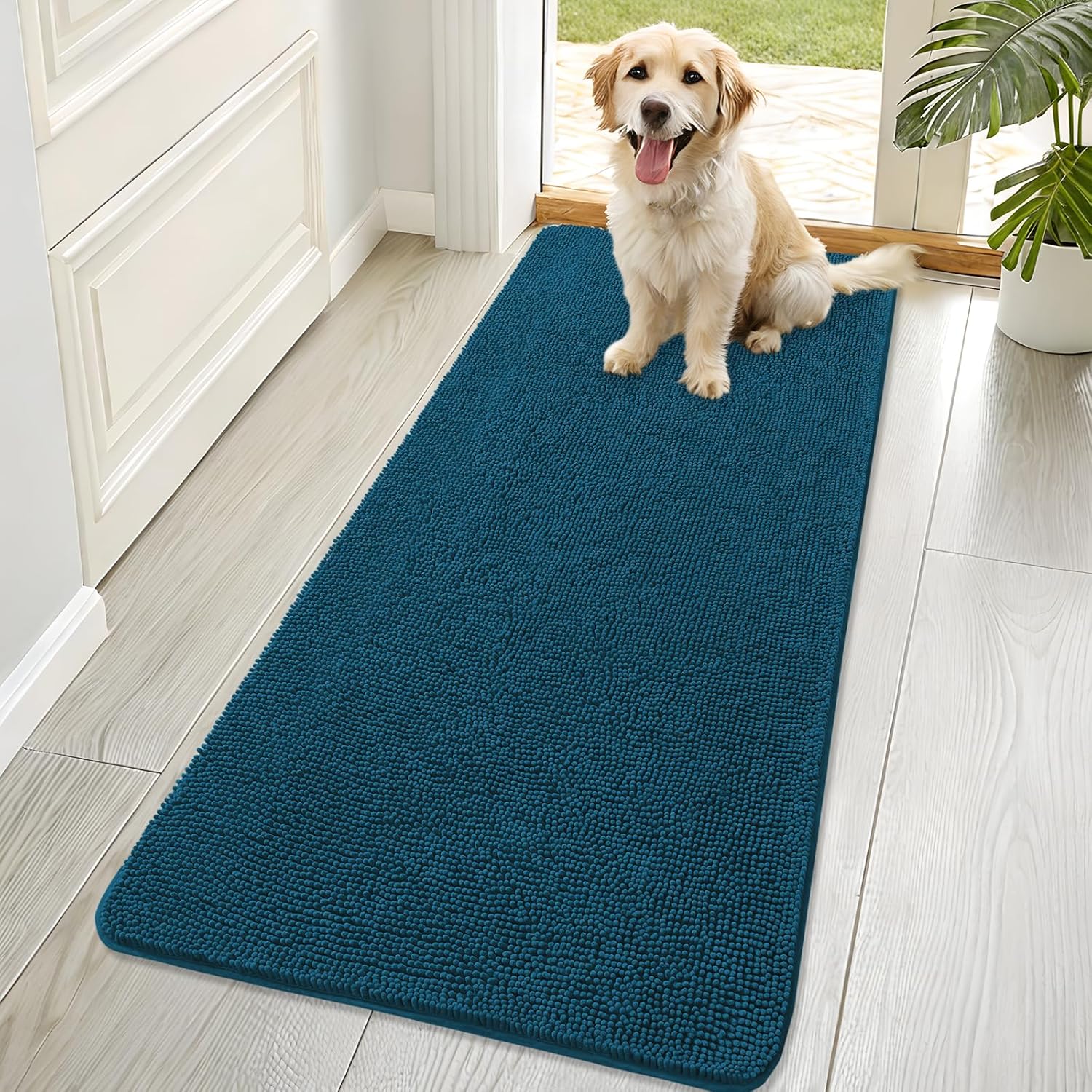 OLANLY Dog Door Mat - Absorbent Non-Slip Washable Doormat for Muddy Paws | 70x32 Atlantic Blue