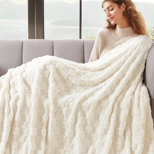 David's Home Large Dog Blankets Washable Pet Bed Cover, Soft Fluffy Fuzzy Cat Puppy Blanket with Premium 300GSM Fleece for Pet Kitten Doggy, Cream, 50x60IN