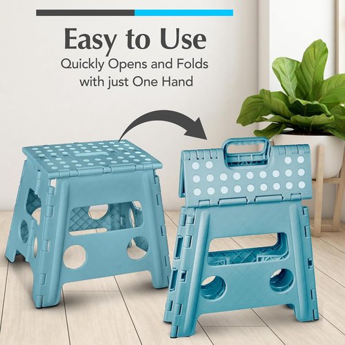 Handy Laundry Folding Step Stool - Lightweight & Sturdy for Adults and Kids | Easy One-Flip Open - Teal, 13 Inch