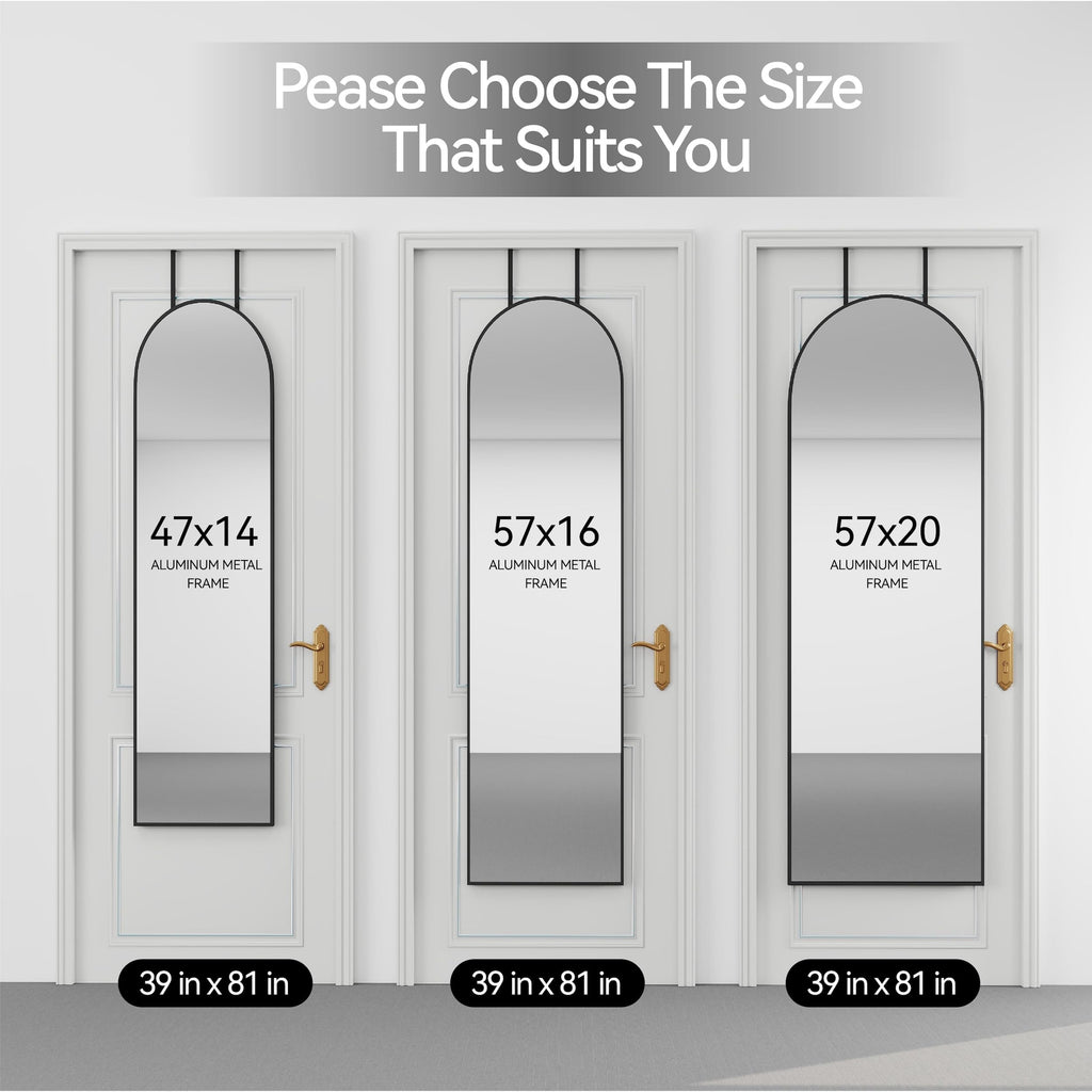 SCWF-GZ 57x20 Door Hanging Full Length Mirror, Floor (Height 5.7ft just Body in1.3ft) or Wall Mounted Metal Frame Arch Dressing Mirrors for Bedroom Bathroom Living Room 57 20 inch Black