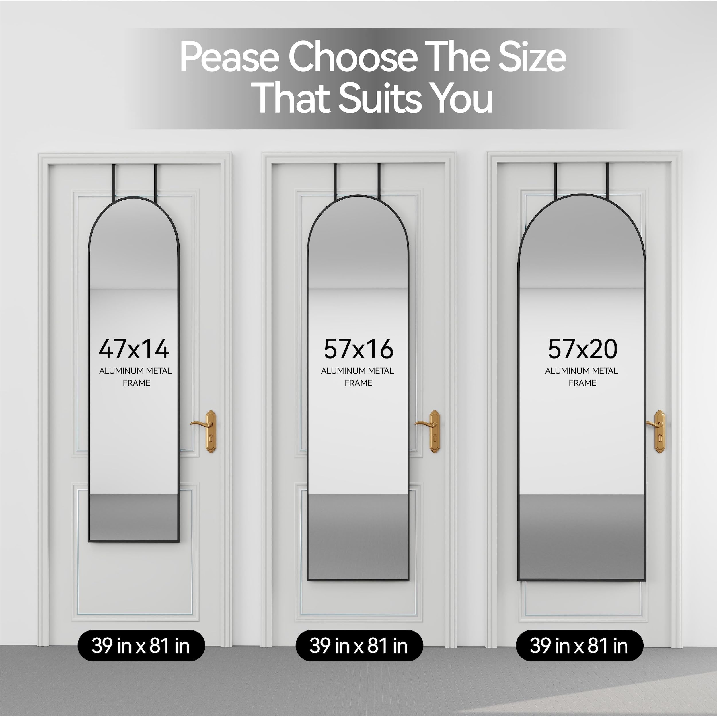 SCWF-GZ 57x20 Door Hanging Full Length Mirror, Floor (Height 5.7ft just Body in1.3ft) or Wall Mounted Metal Frame Arch Dressing Mirrors for Bedroom Bathroom Living Room 57 20 inch Black