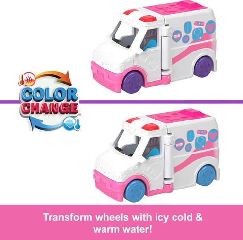 Barbie Mini Doll & Toy Vehicle Set - Color-Change Care Clinic Vehicle with 1.5-Inch Doll