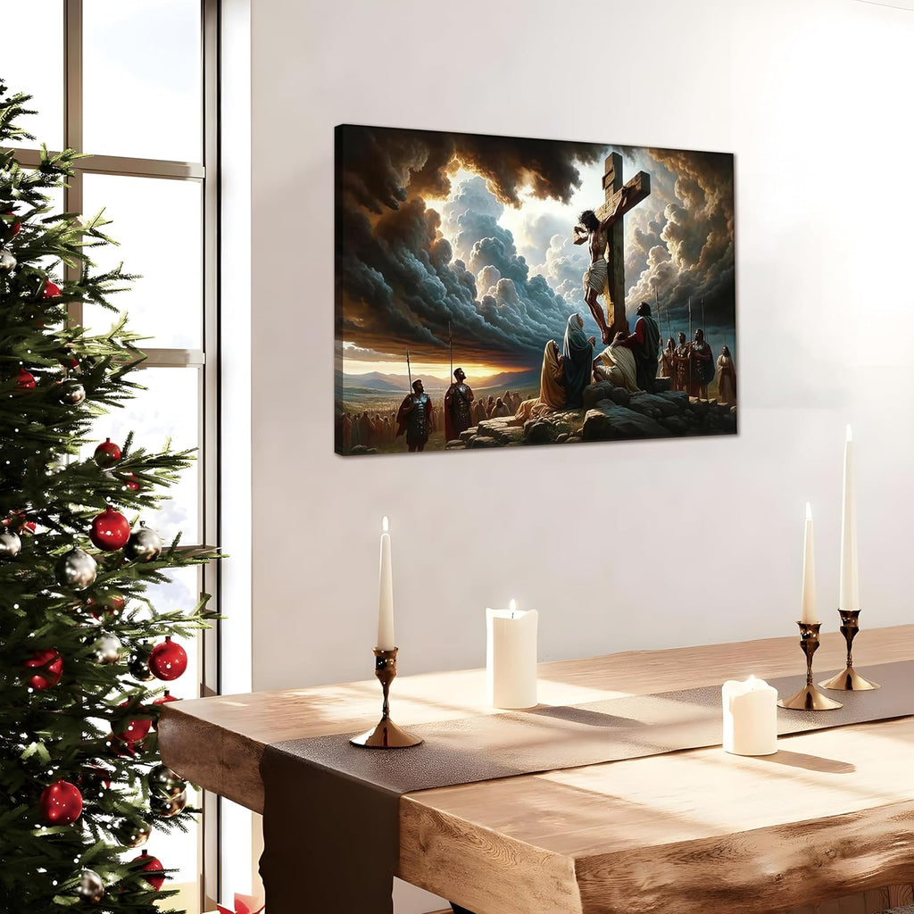 Yaneiro Framed Jesus Canvas Wall Art - Good Friday Christian Decor | 12x16 Inch Cross Print for Home & Church
