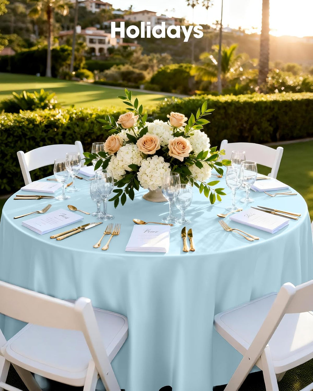 Pureegg Disposable Plastic Tablecloths - 84'' Round, Leakproof & Sturdy, Baby Blue | 8 Pack for Parties & Weddings