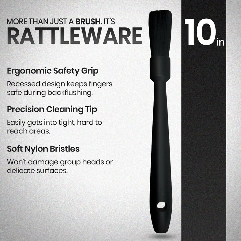 Rattleware 10" Black Espresso Machine Grinder Brush, Long Durable Handle Coffee Grinder Cleaning Brush - Ideal for Home, Cafe, Restaurant, or Hotel - Trusted by Baristas