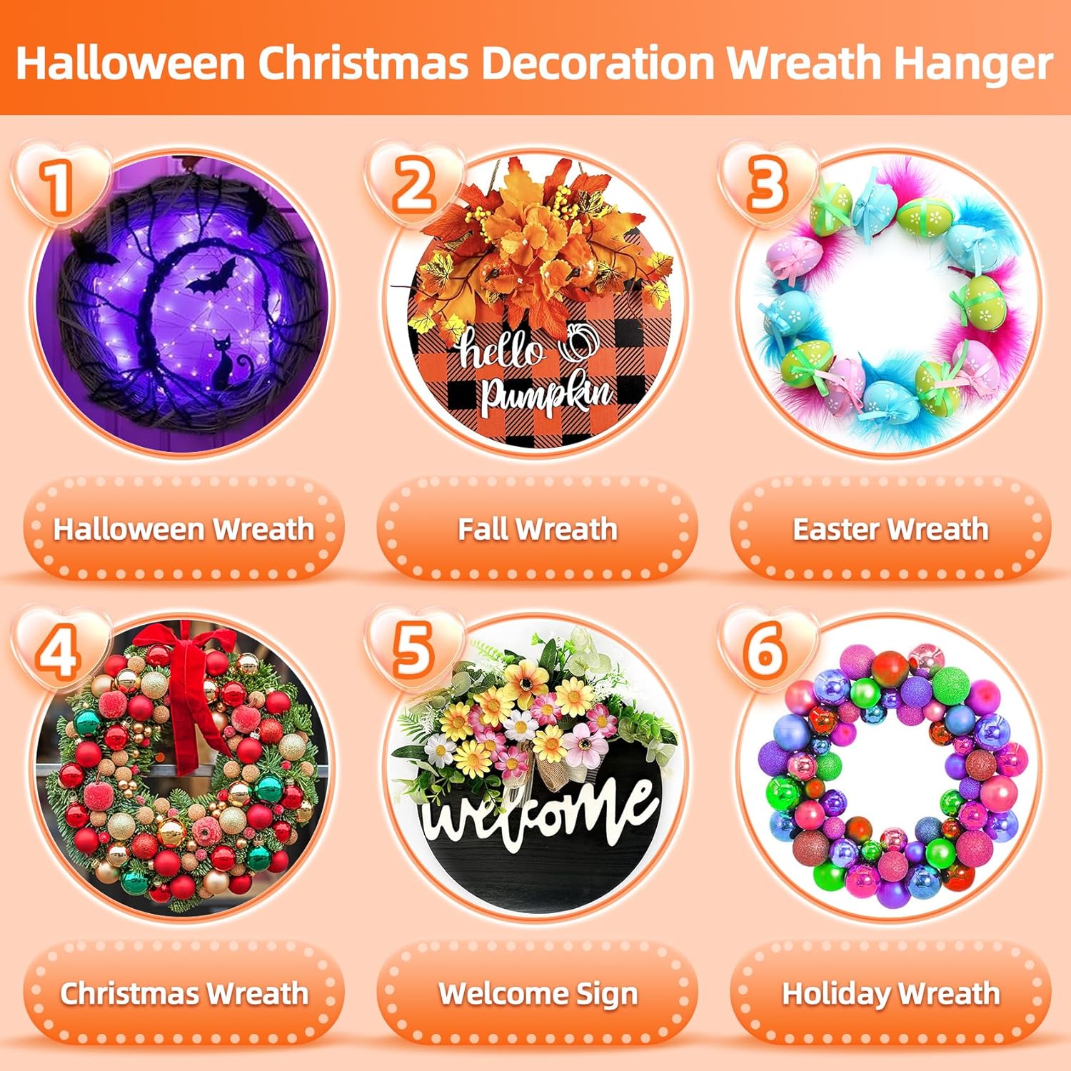 Skiennix Large Clear Wreath Door Hanger - 60lb Over-The-Door Hook for Easter & Christmas Decor
