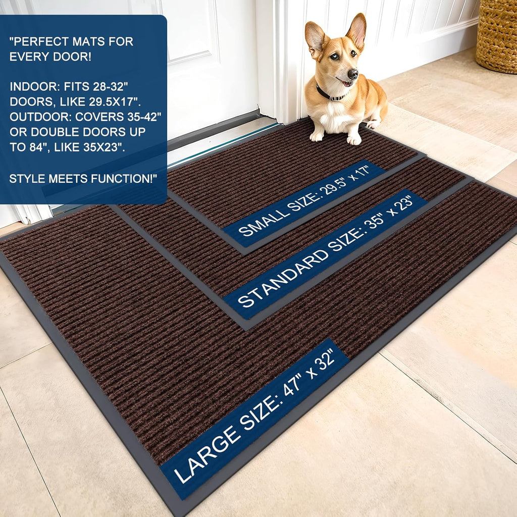 OLANLY Waterproof Heavy Duty Front Door Mats - 2-Pack, 29.5 x 17 Inch, Easy Clean, Fade Resistant, Brown