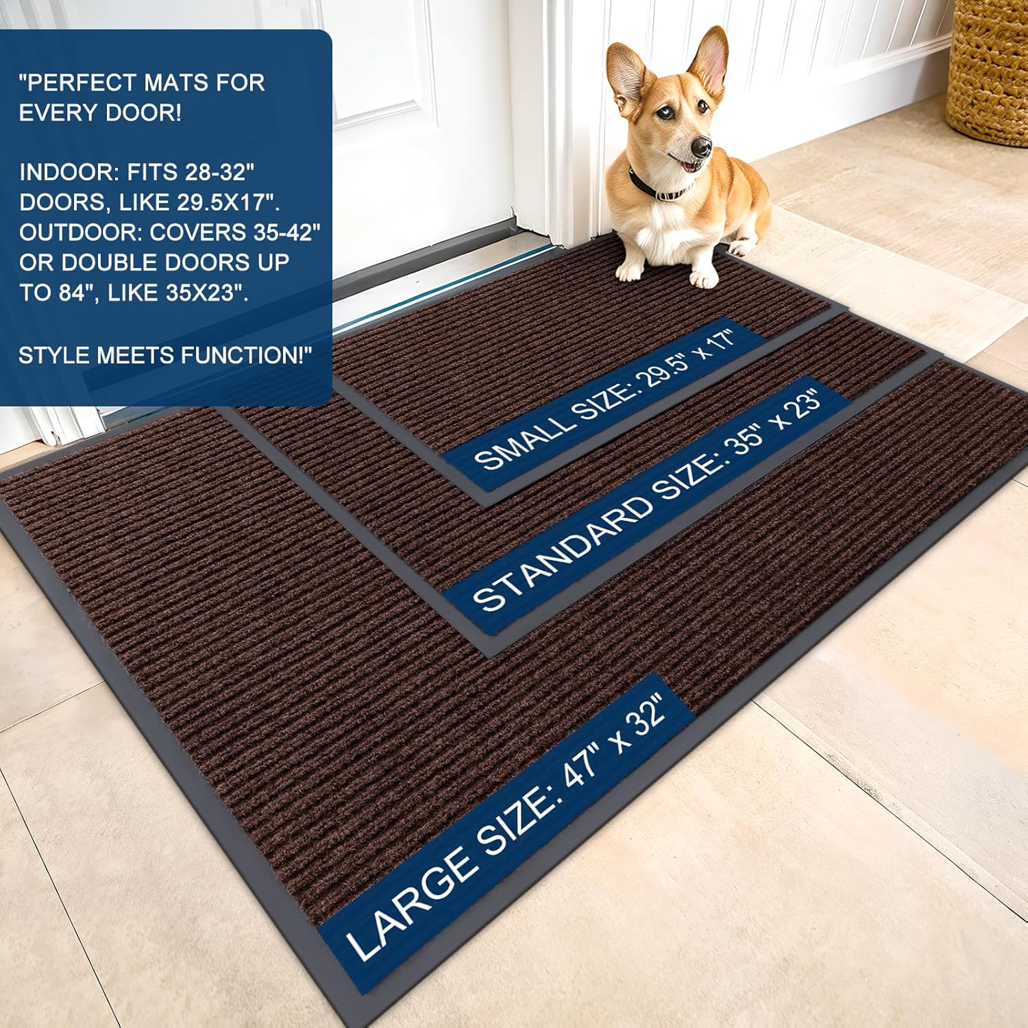 OLANLY Waterproof Heavy Duty Front Door Mats - 2-Pack, 29.5 x 17 Inch, Easy Clean, Fade Resistant, Brown