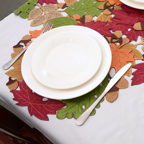 Simhomsen Embroidered Fall Autumn Thanksgiving Multi-Color Leaves Table Runner (Round 15 inches (Set of 4))
