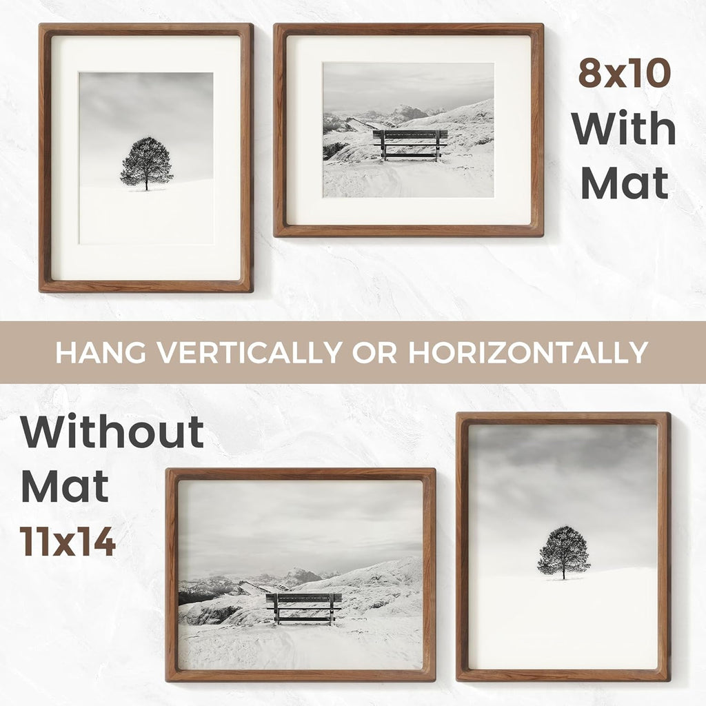 Natural Walnut Wood Picture Frame by USA-Sourced | Handcrafted 11x14 with Tempered Glass for 8x10 Photos