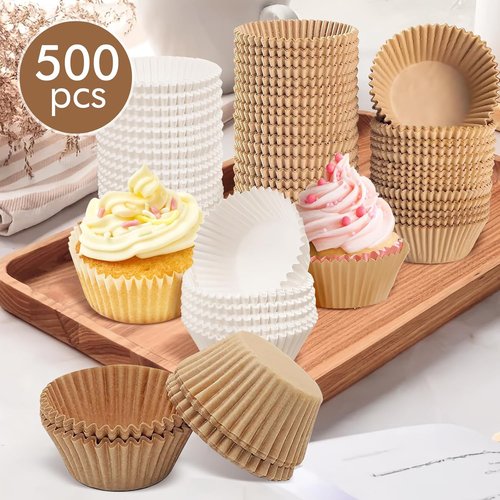 Bake Choice 500PCS Brown Cupcake Liners - Food Grade, Non-Stick, Greaseproof Baking Wrappers