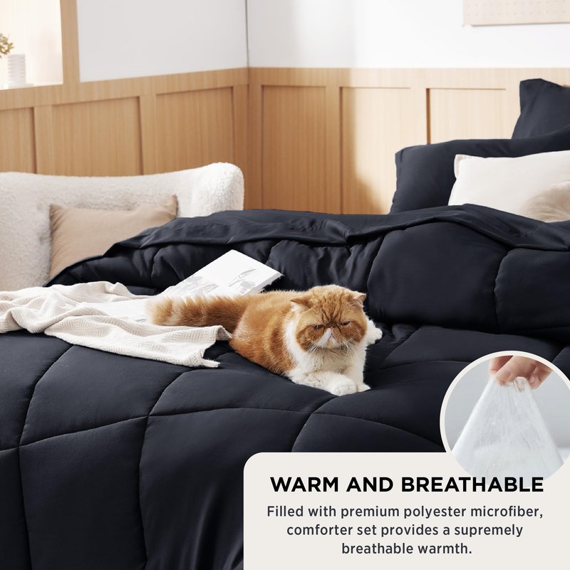 Bedsure Navy Bedding Sets King - 7 Pieces Solid Bed in a Bag, King Bed Set Navy with Comforter, Sheets, Pillowcases & Shams