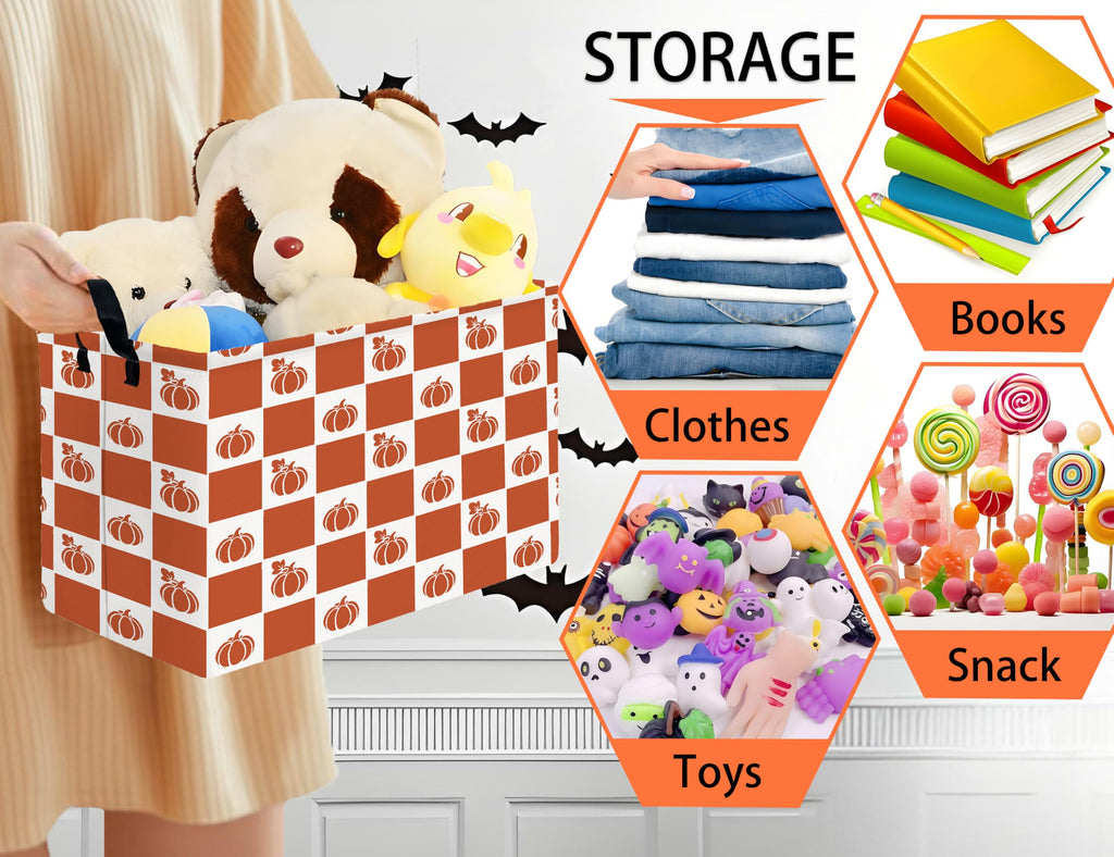 BOOHIT Large Halloween Themed Candy Gift Boo Basket for Kids Baby Personalized Adults Storage Bin Fall Decor(Grid Pumpkin)