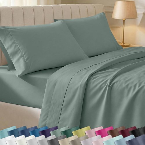 California Design Den Twin Bed Sheet Set - 100% Soft Cotton, 400 Thread Count, Silky Sateen - Sage Green