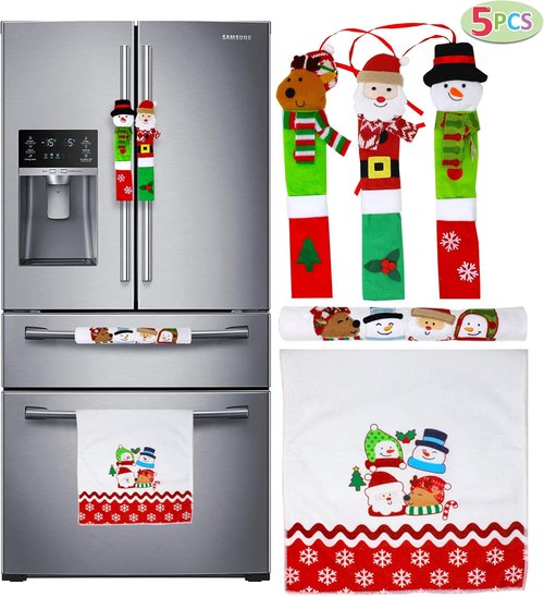 JOYIN Christmas Kitchen Appliance Handle Covers - 5-Piece Set for Refrigerator, Microwave & Oven | Festive Holiday Décor