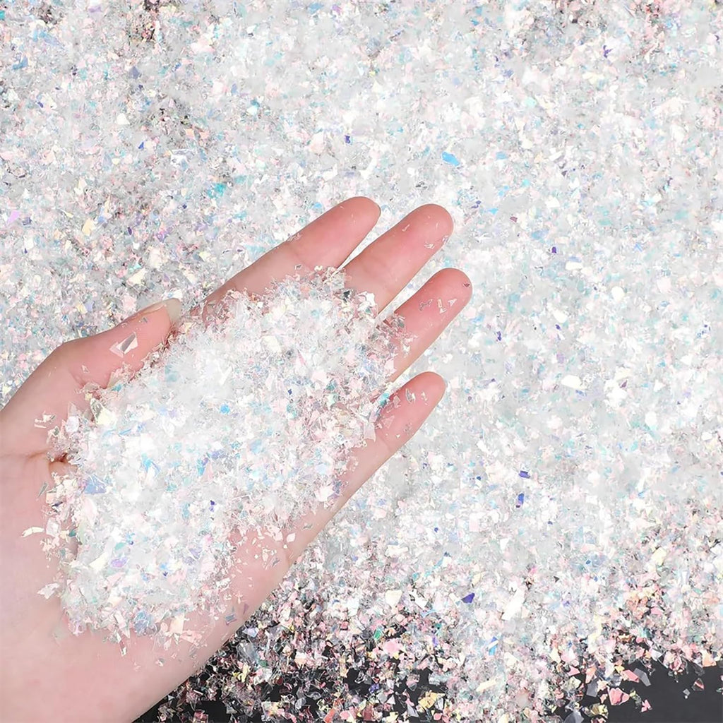 Skiennix Fake Snow Decoration - Sparkling Artificial Snowflakes | 1.76oz Twinkling White Flake Snow