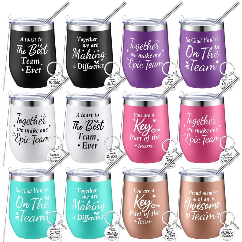 Dandat Employee Appreciation Gifts Team Thank You Gifts for Coworkers Stainless Steel Travel Tumbler with Straw and Keychain Inspirational Tumbler for Teacher Women Men(Multi Colors,12 Pack)