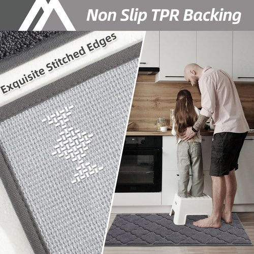 COSY HOMEER Soft Kitchen Rugs [2 PCS] for in Front of Sink Super Absorbent Kitchen Floor Mats and Mats 24x35 Inch/24X60 Non-Skid Kitchen Mat Standing Mat Washable,Polyester,Dark Grey